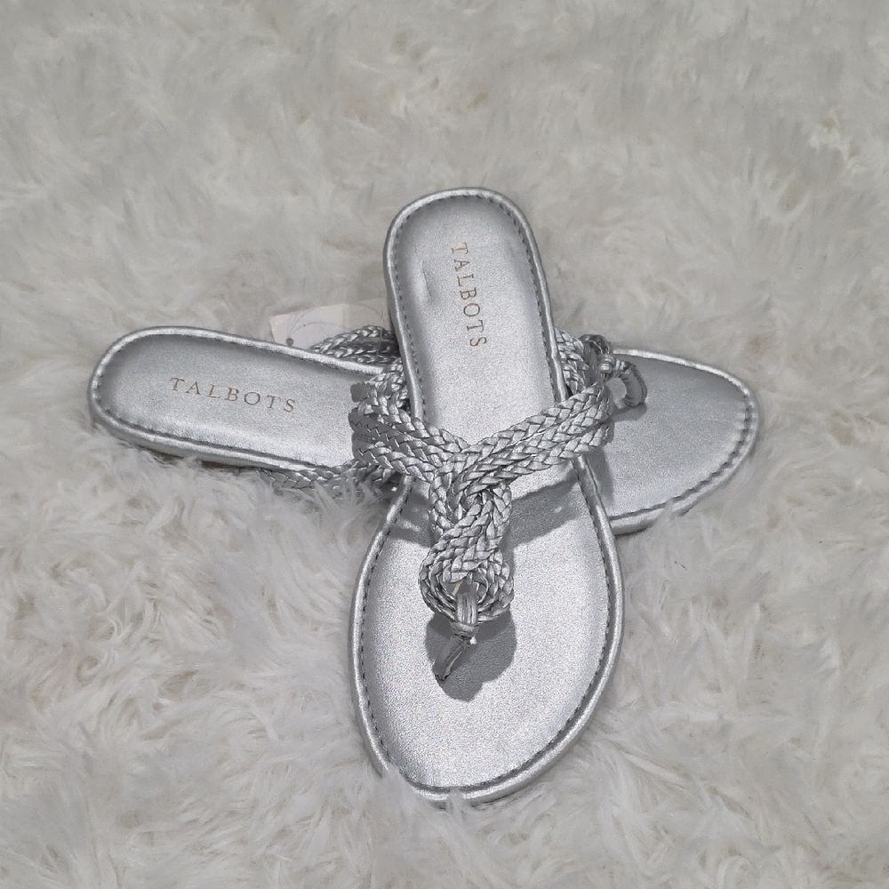 Talbots Metallic Silver Braided Sandals. Size 7. NWT!